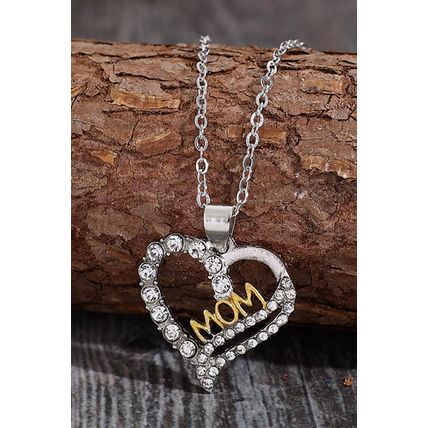 Silvery Rhinestone Mothers Day Heart Shape Alloy Necklace