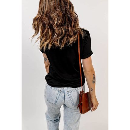 Black Pumpkin Flower Print Short Sleeve Graphic Top