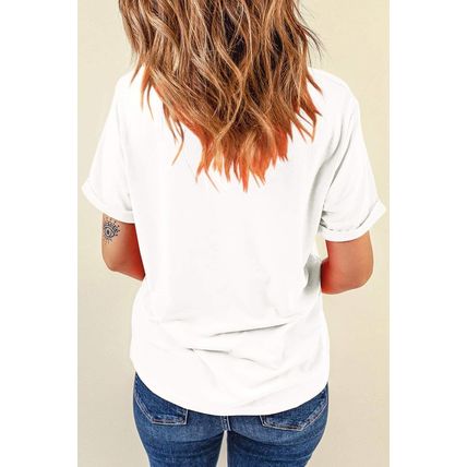 White Thanksgiving Slogan Print Crew Neck T Shirt