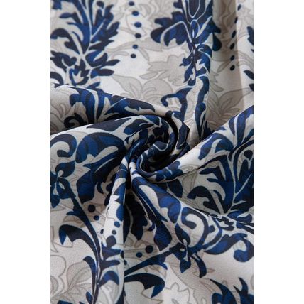 Blue Vintage Flower Tree Quarter Sleeve V Neck Blouse