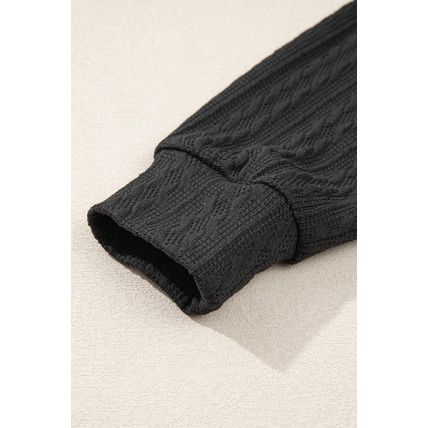 Black Textured Knit Side Pockets Open Front Cardigan