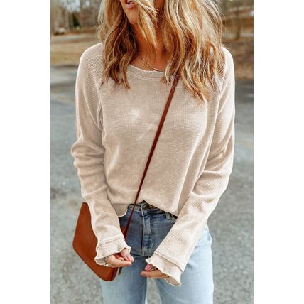 Apricot Textured Round Neck Long Sleeve Top