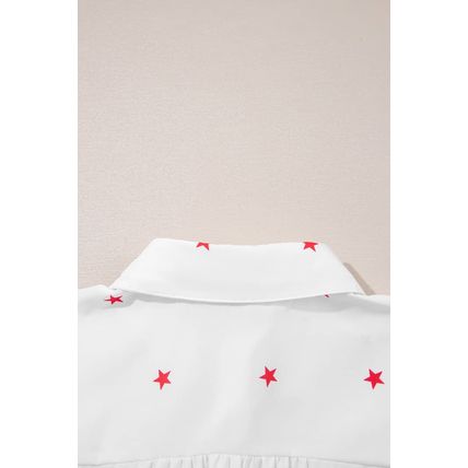 White Little Stars Printed Loose Half Sleeve Loose Shirt