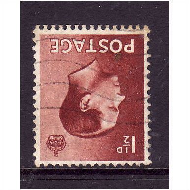 GREAT BRITAIN 1936 SG 459i ED VIII 1 1/2d RED BROWN WMK INVERTED FINE USED