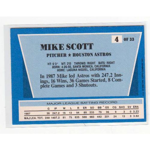 1988 Topps Rite Aid Team MVP’s Mike Scott card #4- Astros