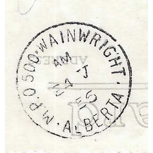 Wainwright MPO #500 Duplex, Alberta cancel, 1956, RF D, small font,