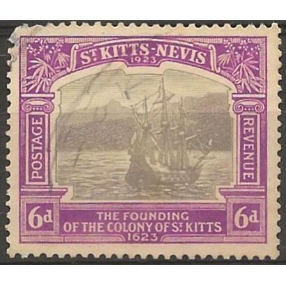 St Kitts-Nevis 1925 SG54 6d Black & Bright Purple Wmk MSCA Fine Used ..