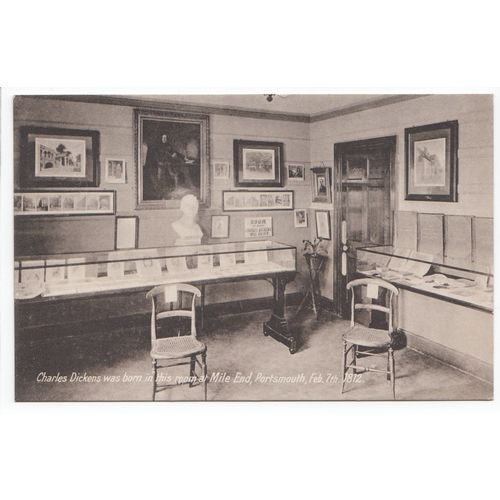 Charles Dickens Birthplace Room Mile End Portsmouth Hampshire Postcard