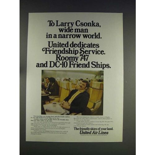 1974 United Air Lines Ad w/ Larry Csonka