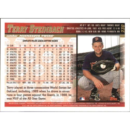 1998 Topps Baseball Terry Steinbach #230