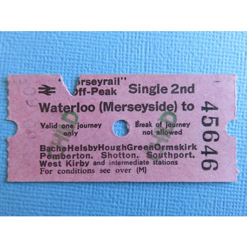 BR Merseyrail Waterloo(Merseyside-Bache, Helsby, Hough Grn etc 2nd Single Ticket