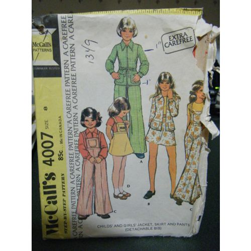 McCalls 6715 Girl's Jacket, Skirt & Pants w/Detachable Bib Pattern - Size 8