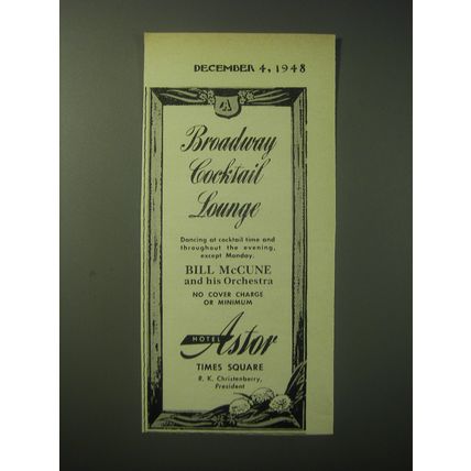 1948 Hotel Astor Ad - Broadway Cocktail Lounge