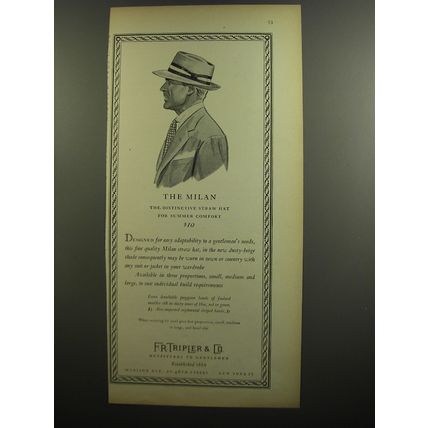 1952 F.R. Tripler & Co. The Milan Hat Ad - The Milan the distinctive straw hat