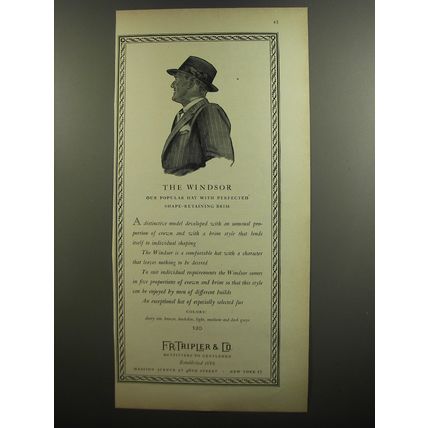 1952 F.R. Tripler & Co. The Windsor Hat Ad - The Windsor our popular hat