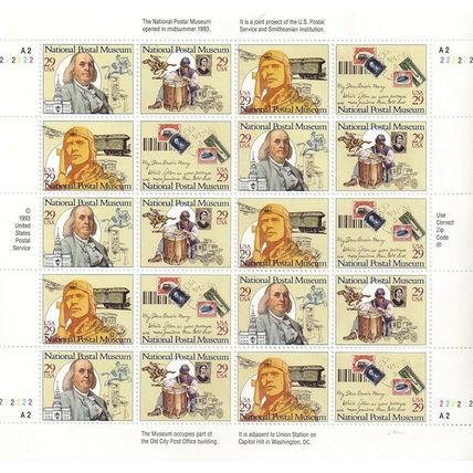 National Postal Museum Sheet of Twenty 29 Cent Postage Stamps Scott 2279-82