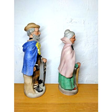 Old Man & Woman w Walking Stick & Book in Hand - Ceramic Crown Royal Home Decor