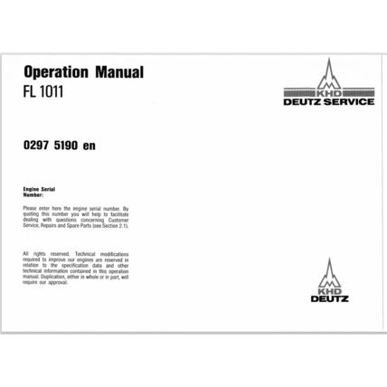 KHD Deutz FL1011 Operation Manual 1990 02975190 PDF