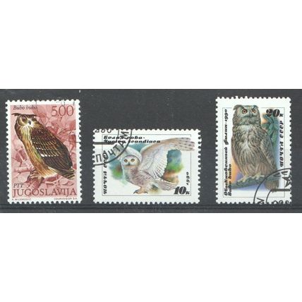 OWLS - Mixed lot of 3 Owl stamps - Cancelled to order (Lot SC282)