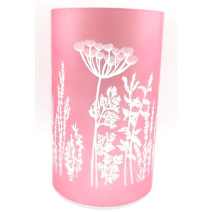 White Floral LED Lamp Small Pink Background Glass 14.5 CM Gift Home Decor Light