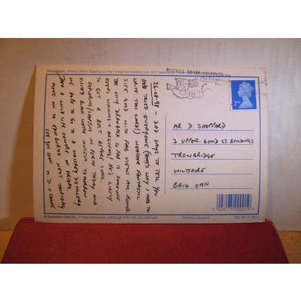 WHISKY BOTTLE LABELS used postcard dated 1998 =