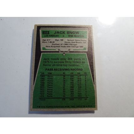 1975 Topps Football Card # 258 Jack Snow Very Good (3) Los Angeles Rams