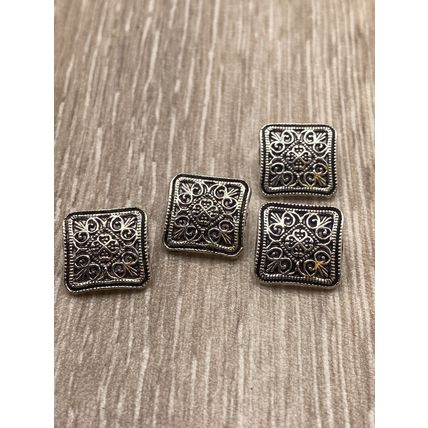 13mm Shank Square Antique Silver Metal Flower Carving Buttons Craft Sewing