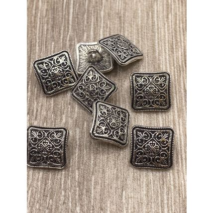 13mm Shank Square Antique Silver Metal Flower Carving Buttons Craft Sewing