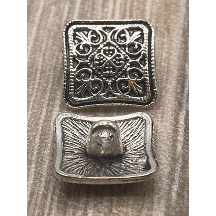 13mm Shank Square Antique Silver Metal Flower Carving Buttons Craft Sewing