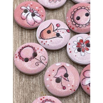 15mm Pink Flower Printing Wooden Buttons Sewing Scrapbooking Cardigans Knitting