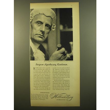 1961 Williamsburg Virginia Ad - Surgeon-Apothecary, Gentleman