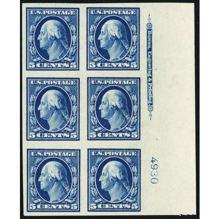 347, Mint NH 5¢ XF GEM Plate Block of Six Stamps - Stuart Katz