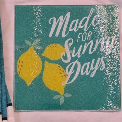 MADE FOR SUNNY DAYS Kitchen TOWELS & Glass CUTTING BOARD NEW Home Collection