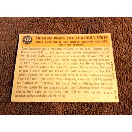 1960 Topps # 458 Chicago White Sox Coaches VG/EX Condition