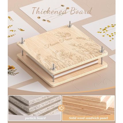 Wakhow Flower Press Kit, 11.02" X 11.02" Large Wooden Flower Pressing for Adults