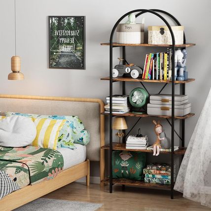 Arched Bookshelf 5 Tier Book Shelf, 31.5 Inch Width Industrial Arch Bookcase, Cu