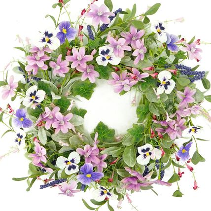 Spring Wreaths for Front Door Summer Wreath with Pansy Flower,Lamb Ear Leaves,Iv