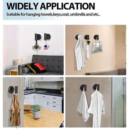 Kruodop Towel Hooks for Bathroom,2 Packs Wall Mount Towel Holder,Black Matte Wal