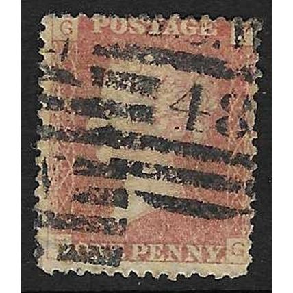 GB 1858 QUEEN VICTORIA 1d RED PLATE 108 USED SG43 " GG "
