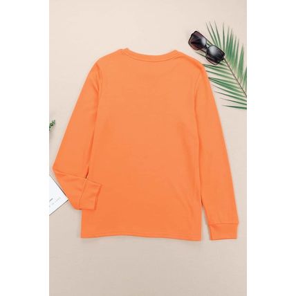 Orange Plain Crew Neck Long Sleeve Top