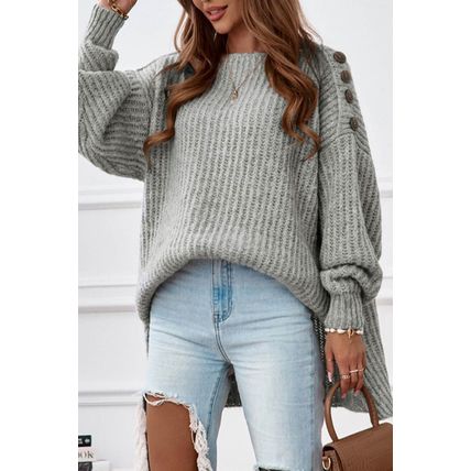 Gray Buttoned Drop Shoulder Oversized Sweater