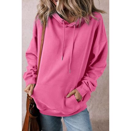 Bonbon Fleece Lined Kangaroo Pocket Drawstring Chunky Hoodie