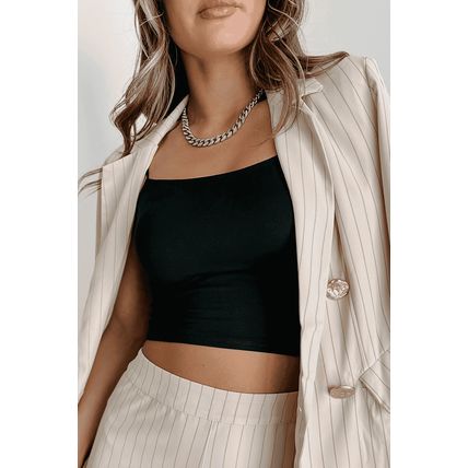 Black Spaghetti Strap Skinny Fit Cropped Tank Top