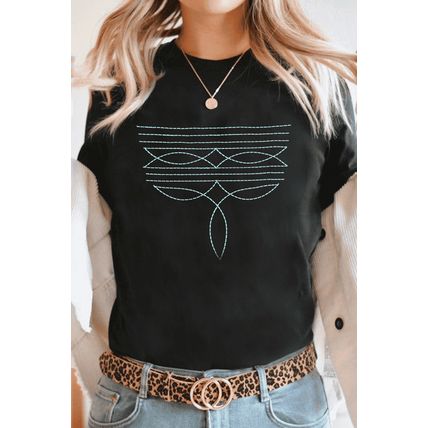 Black Western Fashion Geometric Embroidered T Shirt