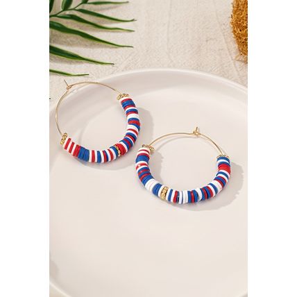 Dark Blue American Flag Inspired Beaded Large Hoop Earrings