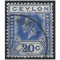 Ceylon 1922 SG350 20cBright Blue Fine Used . .