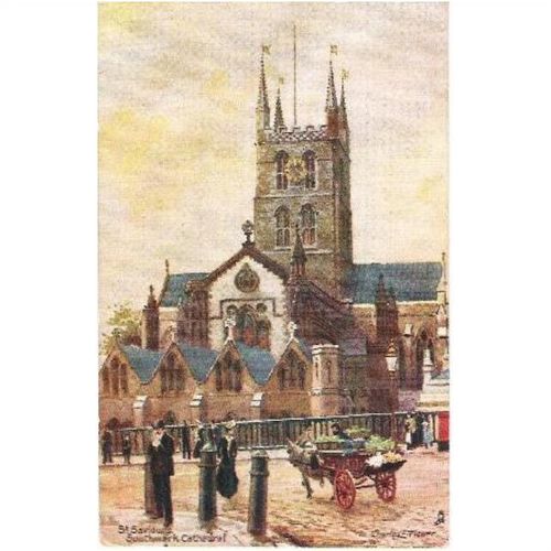 London - Southwark Cathedral St Saviour - Charles Flowers art postcard Tuck 1904