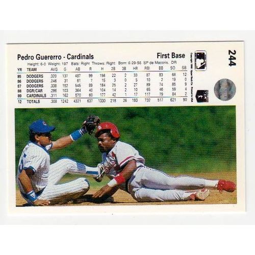 1990 Upper Deck Pedro Guerrero baseball card #244 – Cardinals