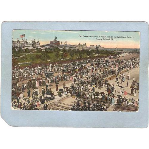 New York Coney Island Amusement Park Postcard Surf Ave From Coney Island T~361
