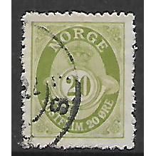 NORWAY 1893 POST HORN TYPE D 20 ORE GREEN SG 530 A FINE USED#